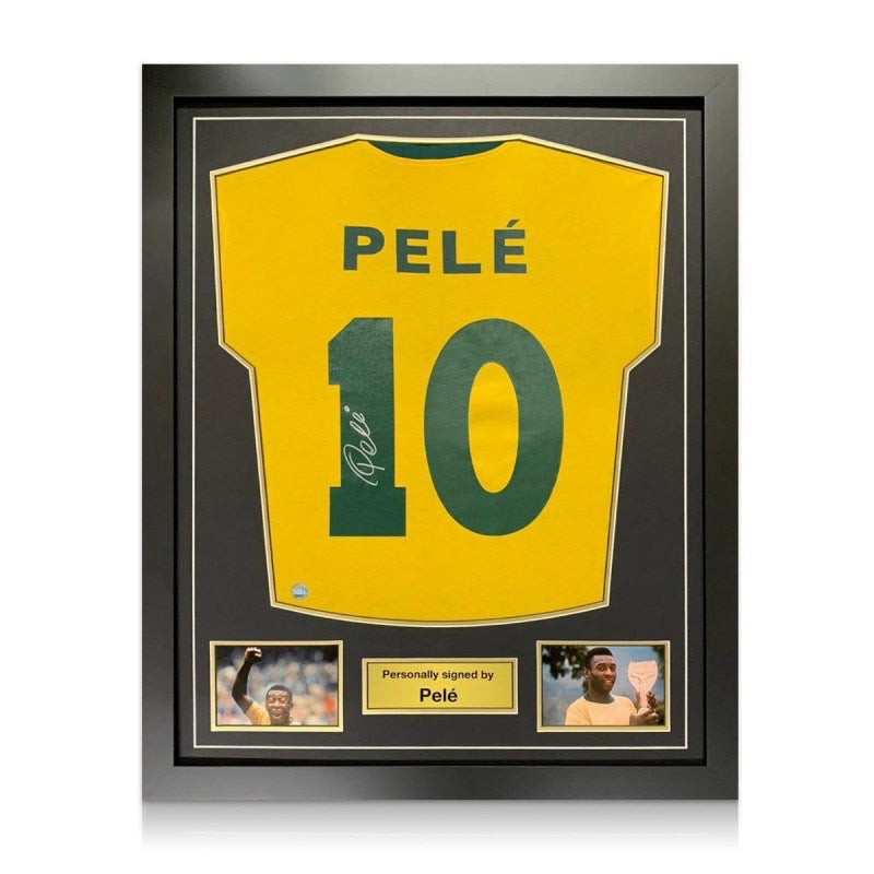 เสื้อแข่งทีมชาติบราซิลลิขสิทธิ์แท้ Pele ปี 1970 มาพร้อมลายเซ็นและกรอบสุดพรีเมี่ยม