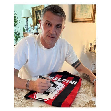 เสื้อบอลเอซี มิลานลิขสิทธิ์แท้ Paolo Maldini รีเมคปี 1994 มาพร้อมลายเซ็นและกรอบสุดพรีเมี่ยม