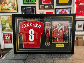 เสื้อแข่งลิเวอร์พูลลิขสิทธิ์แท้ Steven Gerrard ชุดแชมป์ยุโรปปี 2005 มาพร้อมลายเซ็นและกรอบสุดพรีเมี่ยม