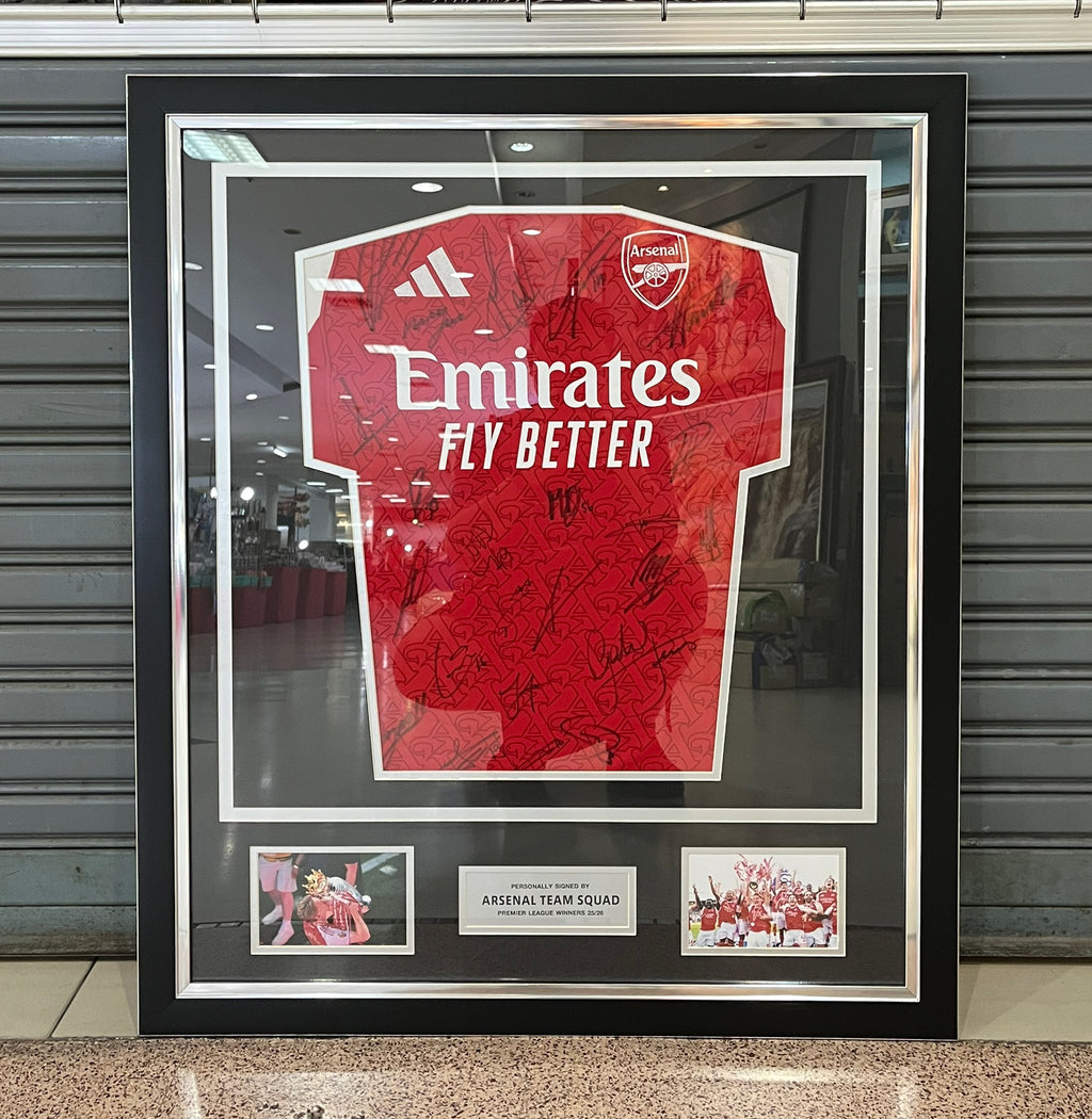 เสื้ออาร์เซน่อลชุดแชมป์พรีเมียร์ลีก ฤดูกาล 2025-26 พร้อมลายเซ็นผู้เล่นยกทีม ลิขสิทธ์แท้พร้อม COA จากสโมสร